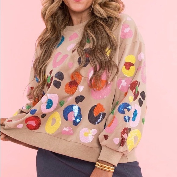 Queen of Sparkles Tan Multi Leopard Sweatshirt